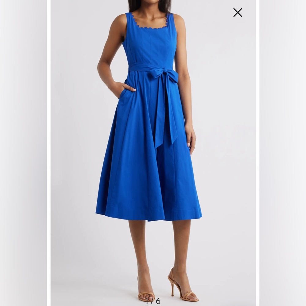 Anne Klein Royal Blue Scalloped Neck Midi Dress Size 0